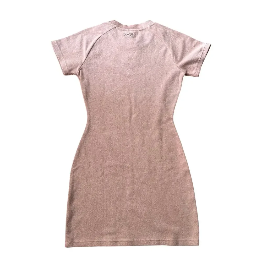 Saski Pink Blush Sweetheart Cut Out Terry Cloth Mini Dress Size XS NWOT - Picture 8 of 12